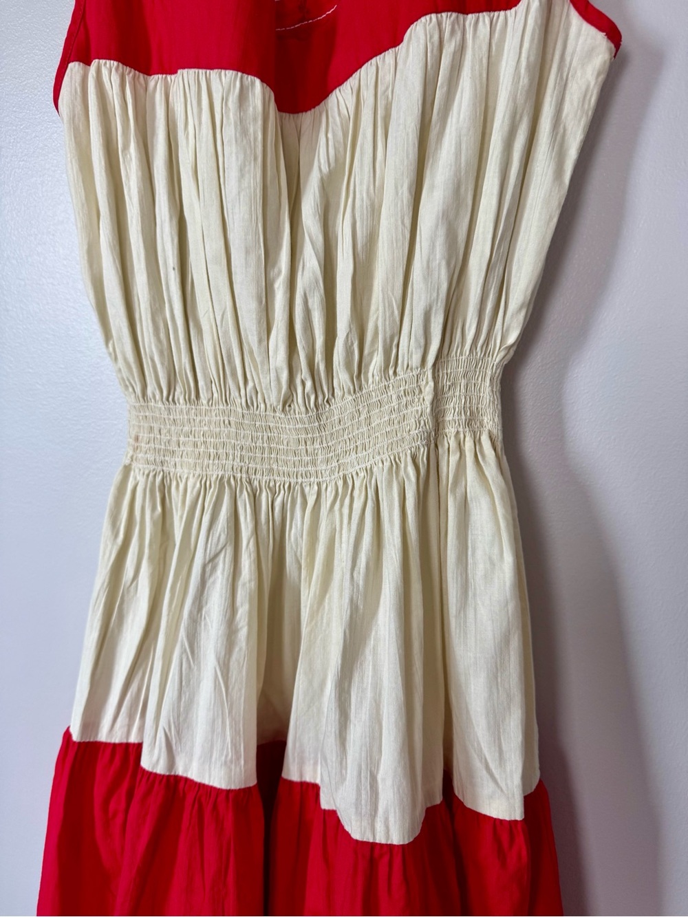 Vintage Homemade 1950’s-1960’s  Red and Cream Tiered Sleeveless Fiesta Dress - Picture 5 of 8
